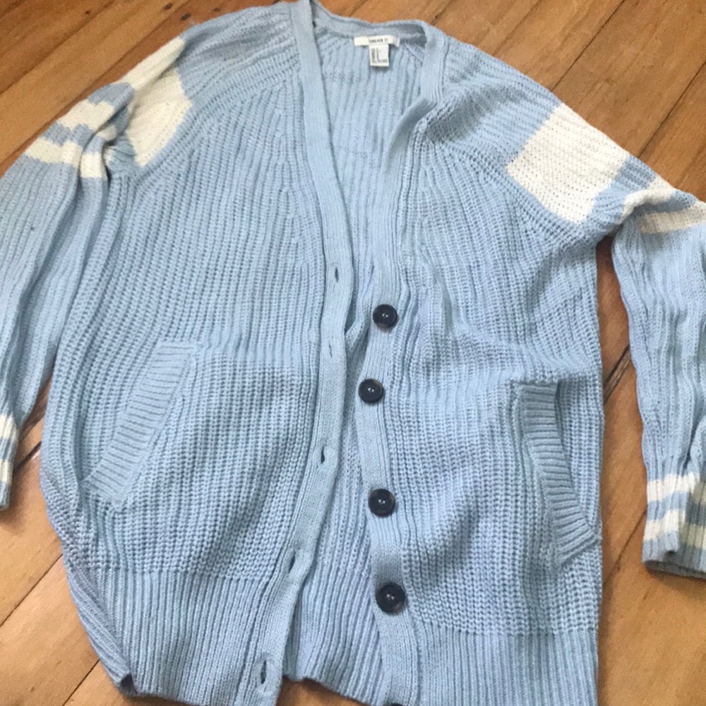 blue cardigan